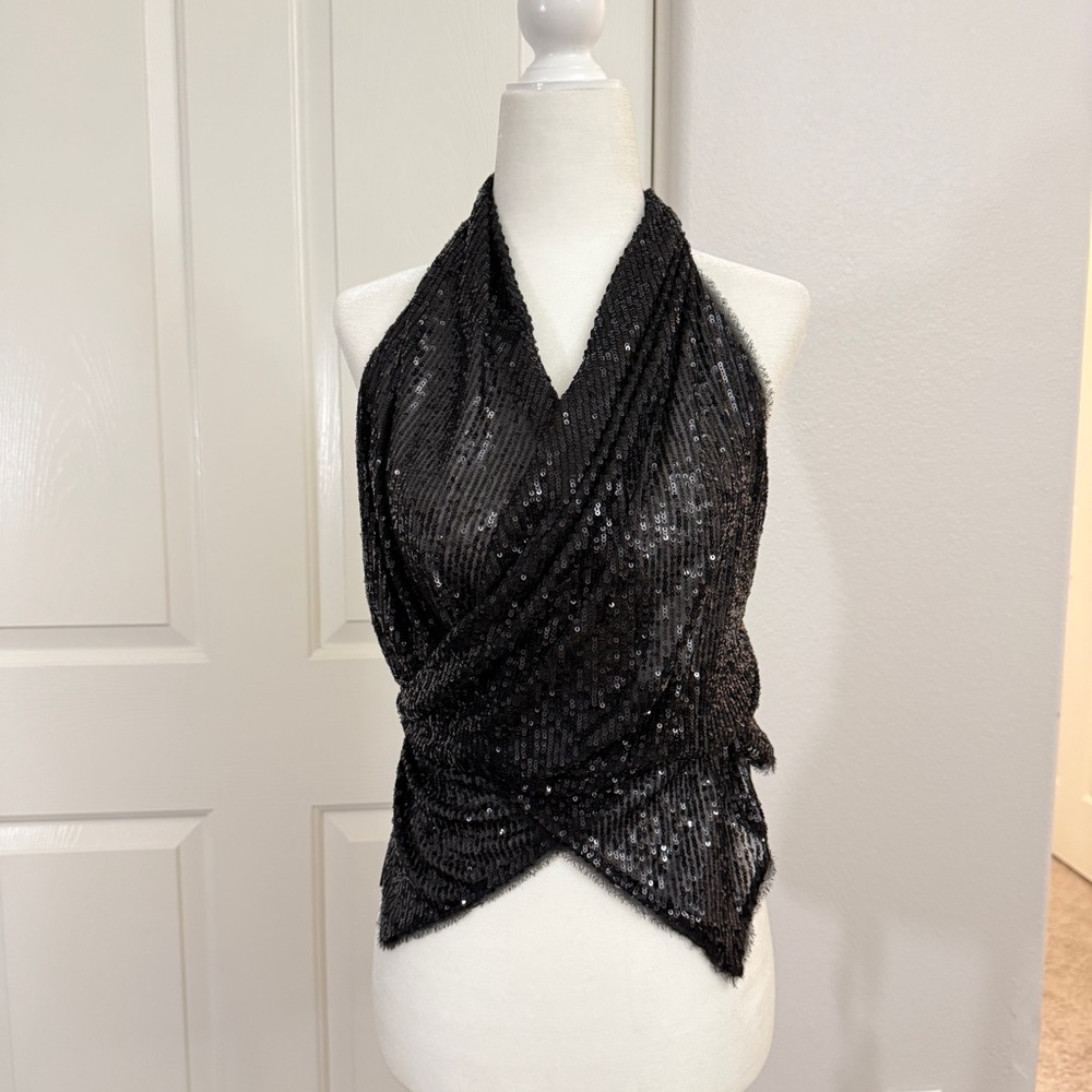 Zara Black Sequin Halter Wrap Top - Women Accessories